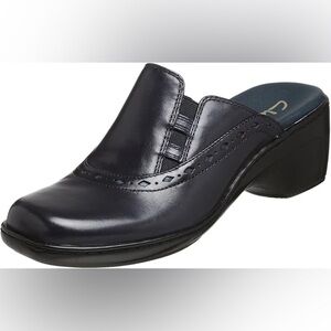 Clarks Women's Shoes SHEELAH Black Leather Heeled Mules Size 8.5W